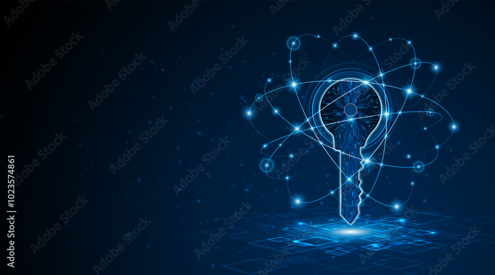 Aufkleber technology circuit board key icon. Cyber ​​data security and privacy concept. modern technology innovation concept background	