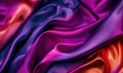 Obraz premium Purple and red satin fabric with smooth folds and glossy texture. Textile background for luxury and fashion design.