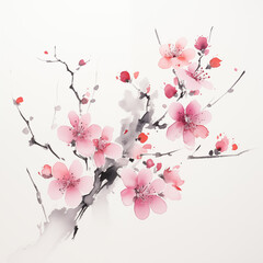 Naklejka premium Japanese Cherry blossom art watercolor painting of a sakura branch in springtime with a floral design style.