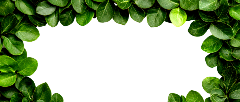 Green leaves frame isolate on transparent background, cutout, png