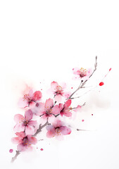 Naklejka premium Japanese Cherry blossom art watercolor painting of a sakura branch in springtime with a floral design style.