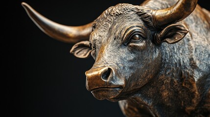 A detailed bronze sculpture of a bull, showcasing craftsmanship and artistic expression.