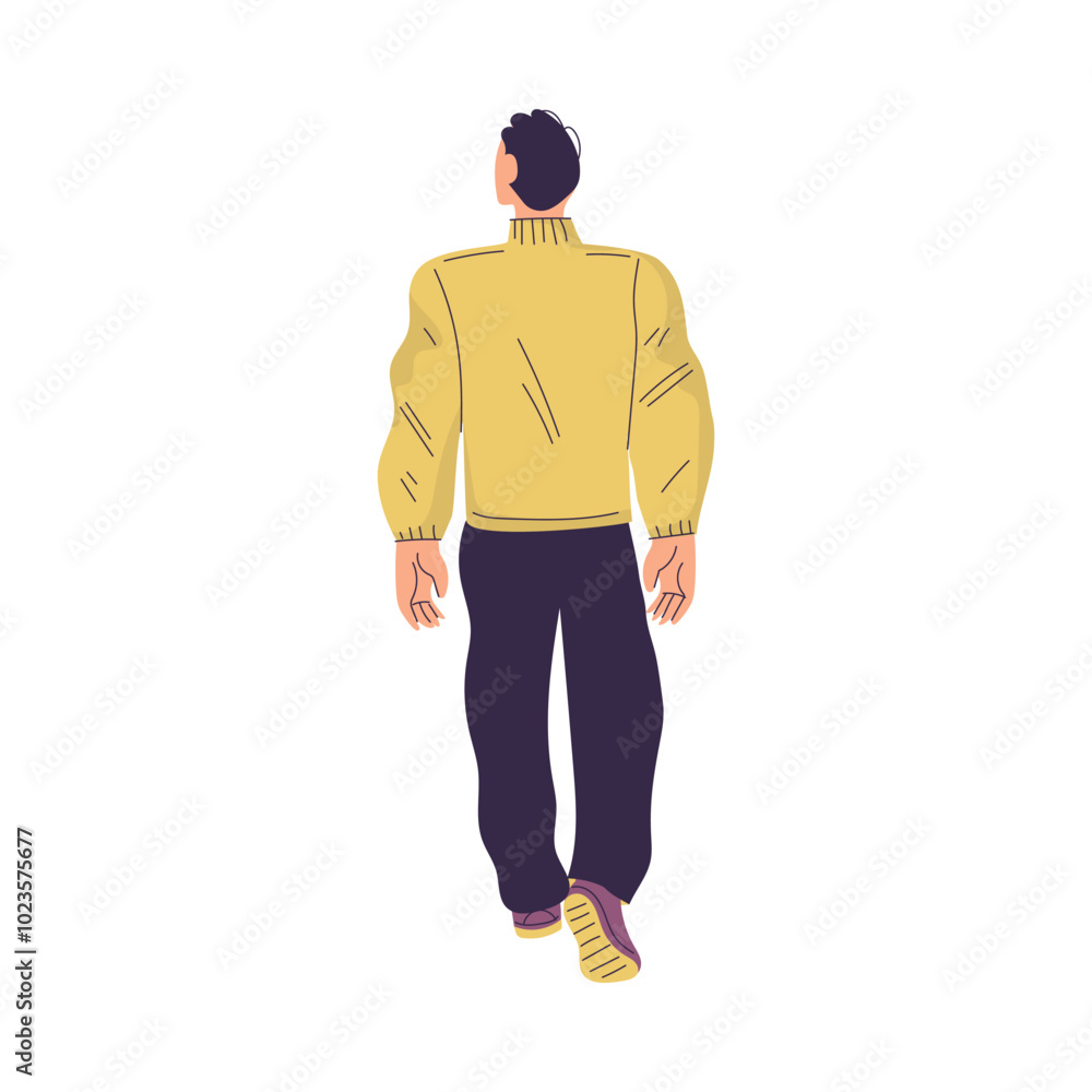 Poster man character standing from behind back view vector illustration