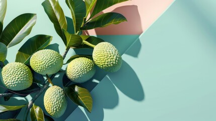 Pastel Paradise Exquisite Breadfruit Branch in Minimalist Setting Nature's Delicate Beauty Captured in Vibrant Colors