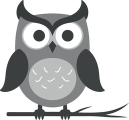 Perched Owl with Big Eyes Minimalist Illustration  Design