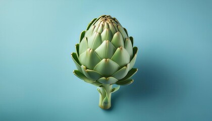 Obraz premium Fresh Artichoke Against a Blue Background. Symbol of Natural Nutrition, Sustainability, and Healthy Living