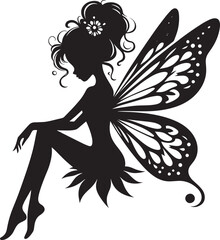Beautiful little fairy Silhouette illustration isolated on a white background