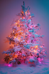 A charming Christmas tree adorned with pastel-colored baubles featuring intricate designs, capturing a whimsical and delightful atmosphere perfect for festive joy.