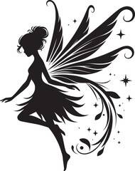 Beautiful little fairy Silhouette illustration isolated on a white background