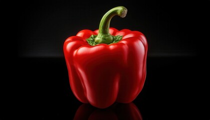 Fresh Red Bell Pepper on Black Background with Water Droplets. Perfect Ingredient for Healthy Cooking, Vegan Dishes, or Organic Food Marketing
