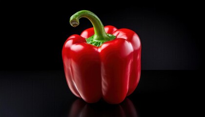 Fresh Red Bell Pepper on Black Background with Water Droplets. Perfect Ingredient for Healthy Cooking, Vegan Dishes, or Organic Food Marketing