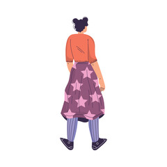 Woman Character Standing from Behind Back View Vector Illustration