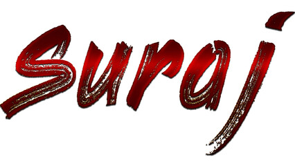 3D blood red Hindi word design of Suraj on white background.	
