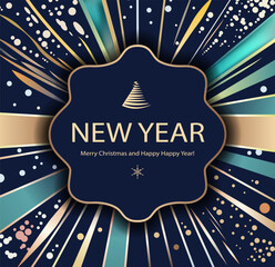 New year postcard with differents bright elements on dark background