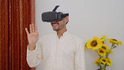 Muslim Man Meeting People in VR World, VR Headset