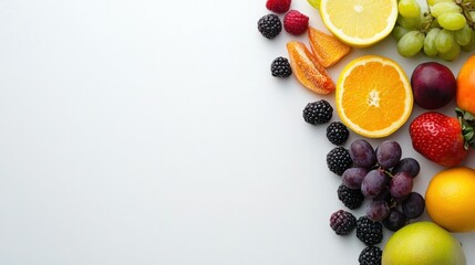 Assorted Fruits and Berries on a White Background