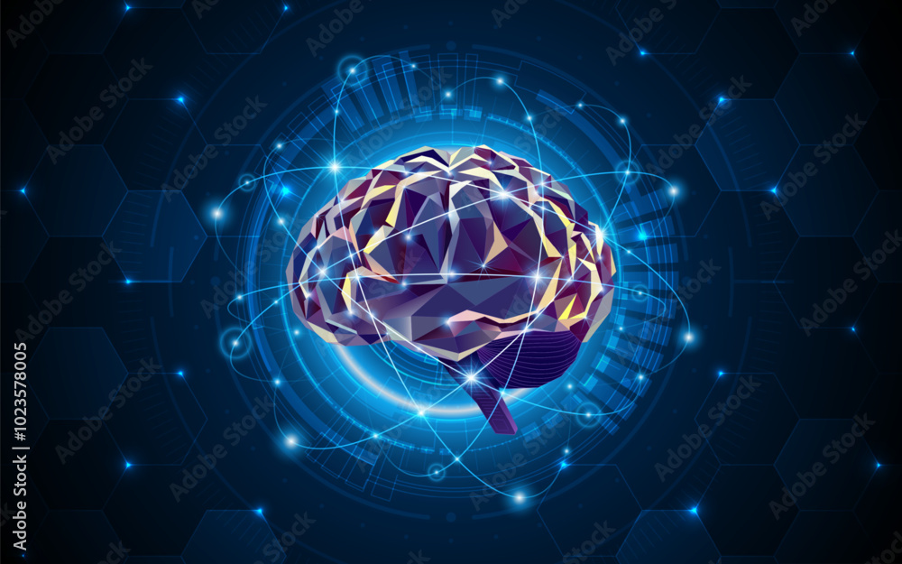 Fototapete Artificial neural network or artificial intelligence brain. Digital brain science for future learning. modern technology innovation concept background
