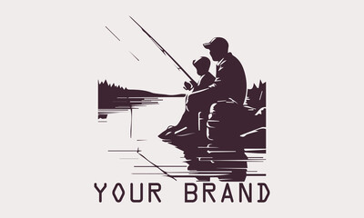 This vector illustration shows the silhouette of a father and son enjoying fishing by the lake at sunset. create a calm and peaceful atmosphere. This illustration is perfect for use as a design