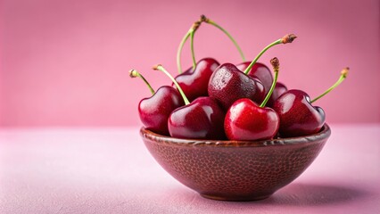 Juicy ripe cherries on bowl