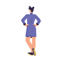 Woman Character Standing from Behind Back View Vector Illustration
