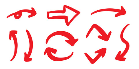 シンプルなペンの手書きの矢印セット ベクター 赤