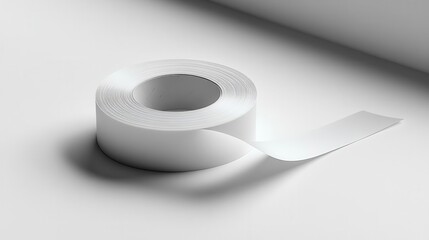 pure white adhesive paper tape on a clean white background showcasing its simplicity and utility with a focus on texture and shadows that enhance its functional beauty in a minimalist composition