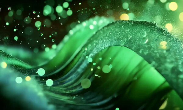 A vibrant splash of water with sparkling droplets and a green hue, evoking freshness and energy.
