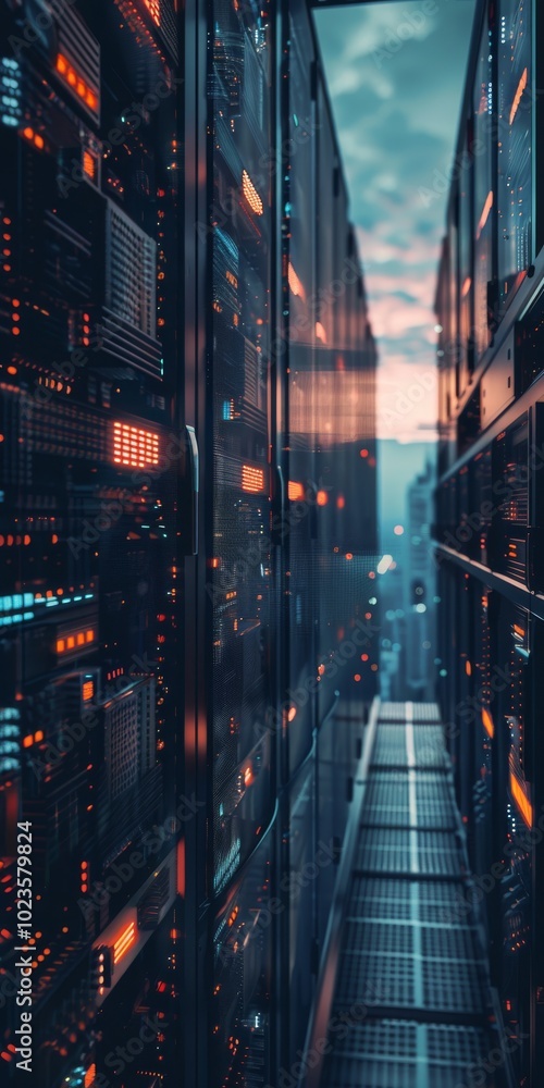 Aufkleber modern data center with server racks and led lights