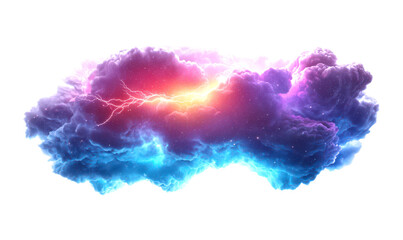 Colorful clouds illuminated by vibrant lightning isolate on transparent background, cutout, png