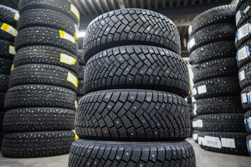 New car studded tires in the store. 