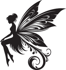Beautiful little fairy Silhouette illustration isolated on a white background