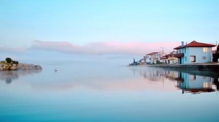 Obraz premium Serene Lake Landscape with Picturesque Reflections at Sunset