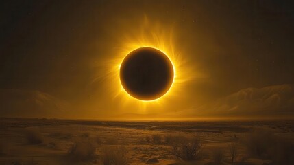 realistic portrayal of a solar eclipse with the moon dramatically covering the sun surrounded by a halo of light emphasizing the awe of this astronomical event in a captivating night sky