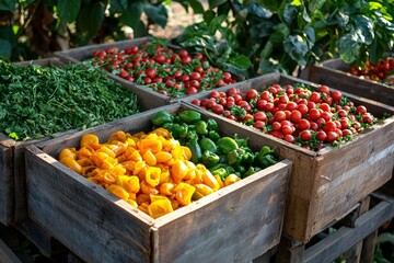 Fresh Produce Displayed in Wooden Crates