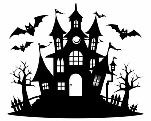 A Silhouette Vector Of Halloween Haunted House, Haunted House silhouette collection. scary halloween house bundle set,halloween at night and bats house logo