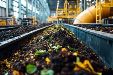 Industrial Conveyor Belt Carrying Organic Waste for Composting
