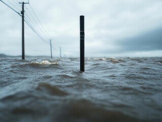 Fototapeta premium Powerful storm surge from Hurricane Milton inundating the coastline with dangerous floodwaters upon landfall
