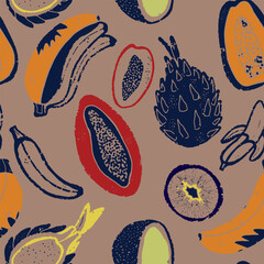 Exotic tropical fruits texture stylized seamless pattern rapport vector
