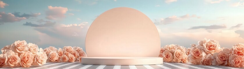 Fototapeta premium Elegant display with pink roses and dome.