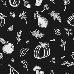 Trendy minimalism modern vegetable pattern Grunge, shabby texture of elements Scandinavian motifs Vector seamless pattern