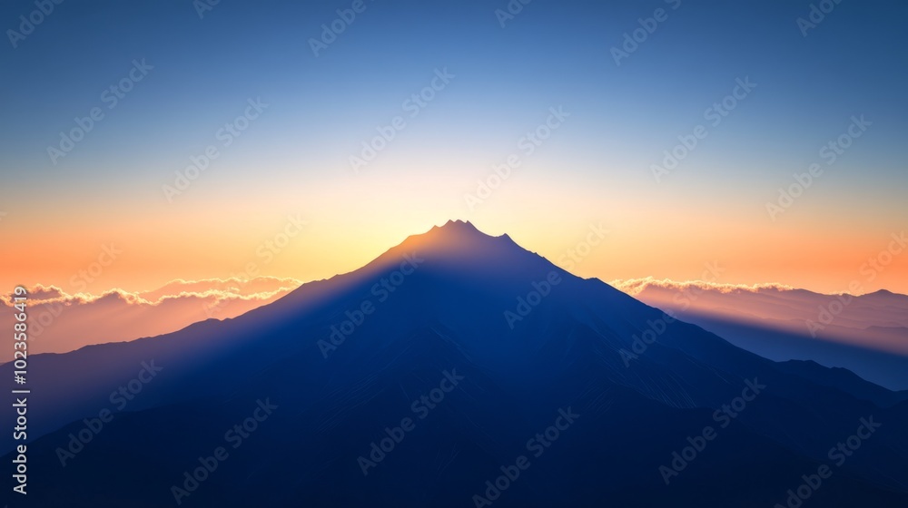 Poster a mountain range with a beautiful sunset in the background