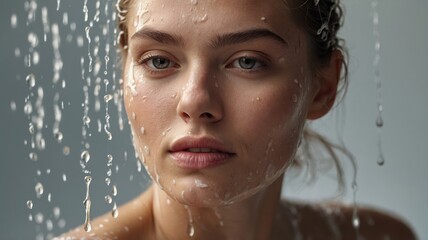 The girl's face in the shower