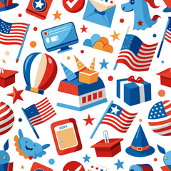 Election Day Seamless Pattern in Flat Style