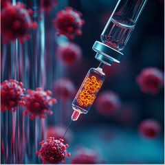 A vaccine alongside a hypodermic syringe and needle
