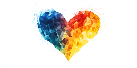 Colored rainbow heart shape on white background.
