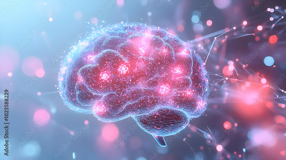 Aufkleber 3d floating ai brain hologram with glowing neural networks and growth icons - technology driven conc
