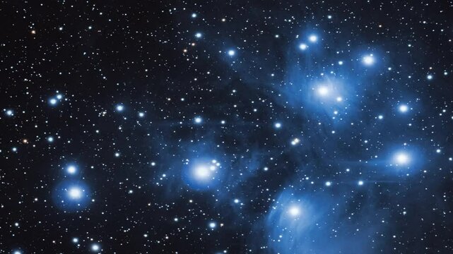 Pleiades. M45 open star cluster in constellation Taurus, also known as seven sisters. 