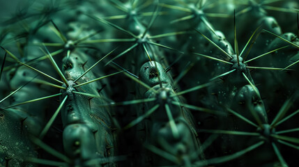 Cactus with many spines and orange flowers. The cactus is surrounded by a blue background