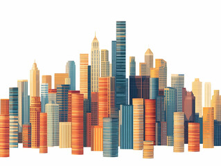 Flat Coin Stack Skyline Concept - Macro View of Seamless Tile Pattern with City Skyline Made of Stacked Coins - Minimalist Urban Development and Finance Illustration