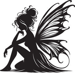 Beautiful little fairy Silhouette illustration isolated on a white background